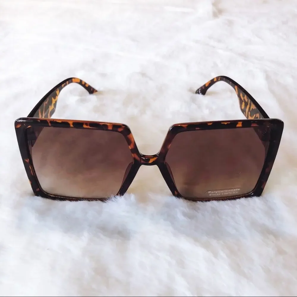Molly Tortoise Brown Oversize Rectangle Sunglasses